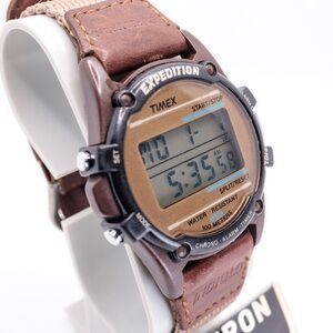 Timex Vintage Expedition 1995 Rare Brown/Gold 734 C0 Indiglo Watch
